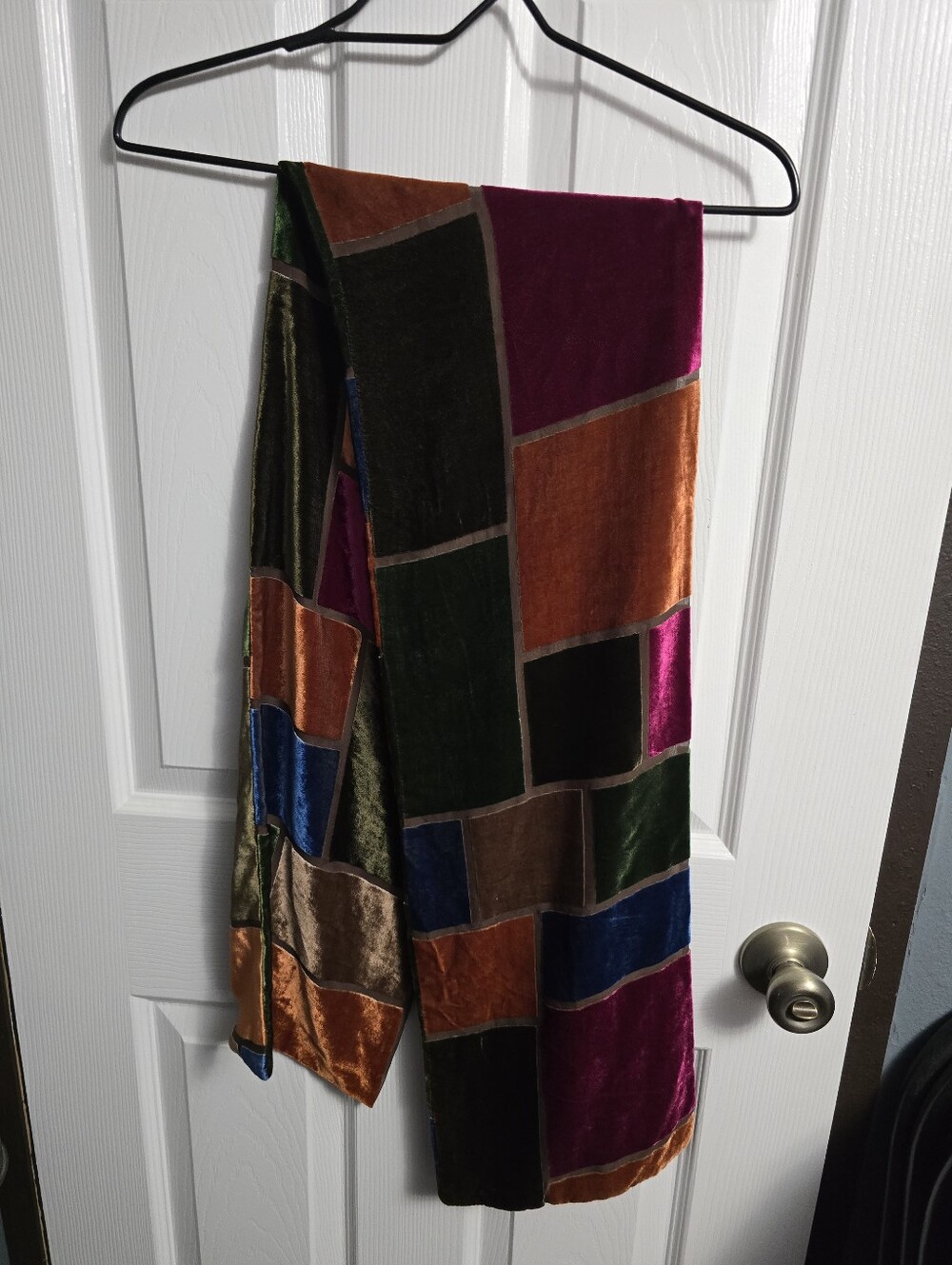 Vintage Velvet Patchwork Scarf Oblong Jewel Tone Geometric Boho Whimsigoth